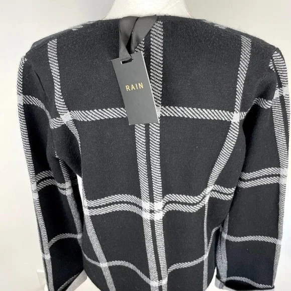 Rain Windowpane Open Front Sweater Jacket In Black Gray Size Small New - Picture 7 of 10